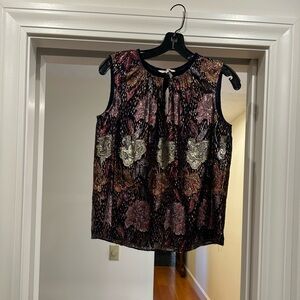 Rebecca Taylor Black and Gold Floral Sleeveless Blouse